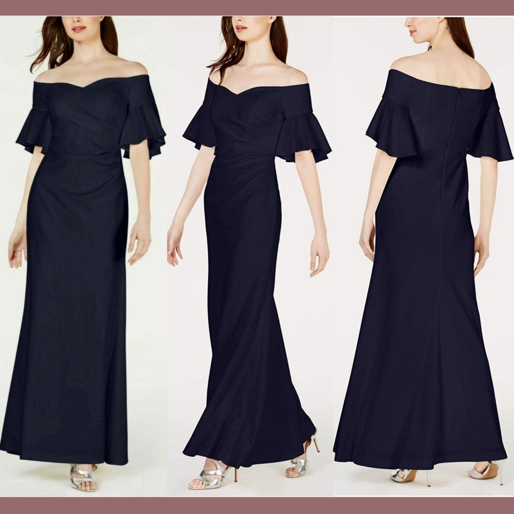 NWT $199 Calvin Klein [SZ‎ 6 ] Sweetheart Off Shoulder Gown in Indigo Blue